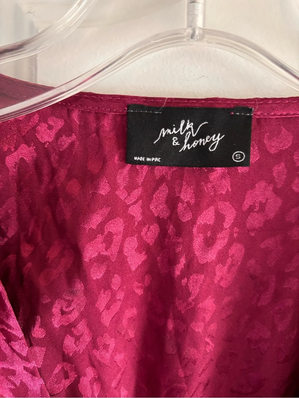 Free People Deep Fuchsia Satin Jacquard Button-Front Blouse